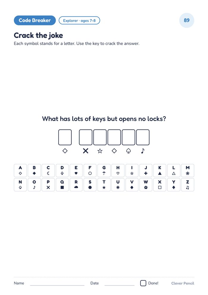 Code breaker page: crack the joke with a symbol key